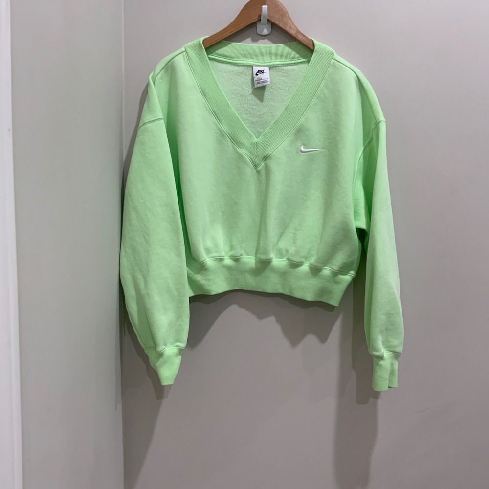 Nike Sportswear Phoenix Fleece V-Neck Cropped Sweatshirt Lime Green FN3651-376 L